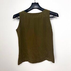Linda Allard for Ellen Tracy Vintage 100% Silk Top, Olive Green, Petite Size 6